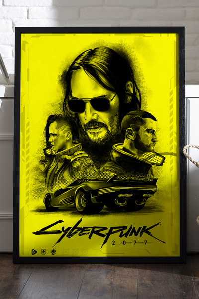 Duvarda Poster cu ramă din lemn negru Cyberpunk, pictură decorativă de perete...