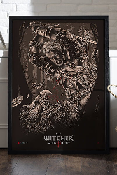 Duvarda The Witcher Siyah Ahşap Çerçeveli Poster, Dekoratif Oyun Duvar Tablosu