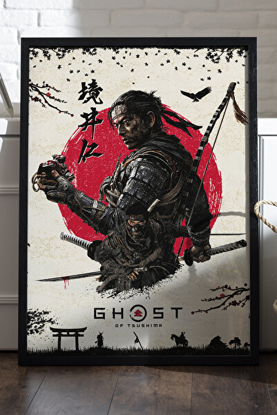 Duvarda Ghost of Tsushima Siyah Ahşap Çerçeveli Poster, Dekoratif Oyun Duvar ...