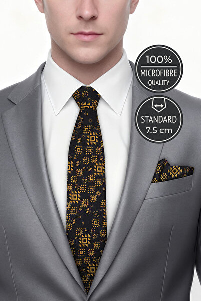 Milleniva Motif Desen Gold Tie & Handkerchief