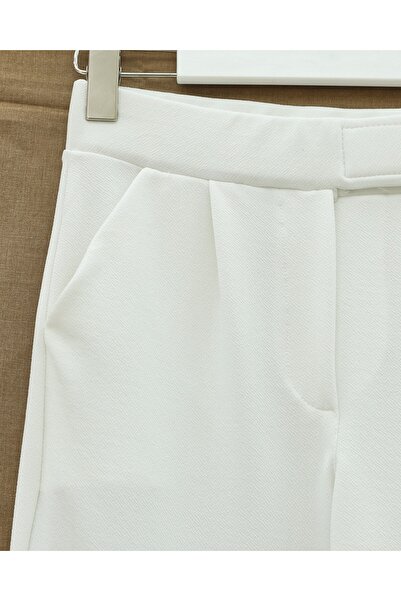 Modamorfo Beli Hook and Loop Detail Pipe Leg Fabric Trousers - White