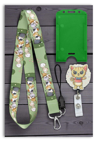 Mia Aurora Sevimli Kedi 3 lü Set Yoyo Dikey Kartlık Boyun Askı İpi