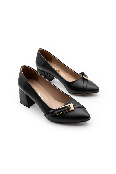 Modaarmada Black Skin Faux Leather 5 cm Thick Heel Women's Classic Heels Shoes 0511