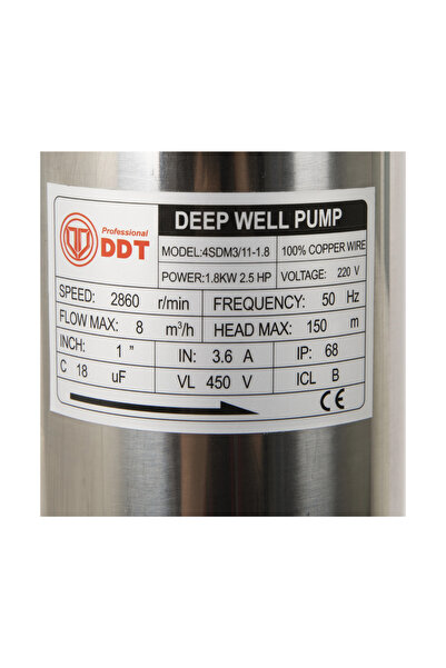 DDT Submersible pump 4SDM3-11, 1800 W, 11 turbines, 8 m³/h