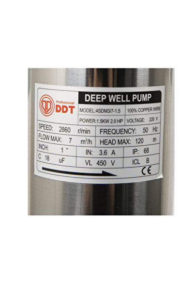 DDT Submersible pump PROFESSIONAL 4SDM3-7, 1500 W, 7 turbines