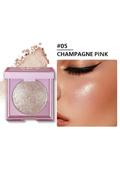 Pudaier بودرة هايلايتر، كونتور لامع يدوم طويلاً مقاوم للماء للوجه والجسم، 8 غرام، لون وردي شامبانيا رقم 05