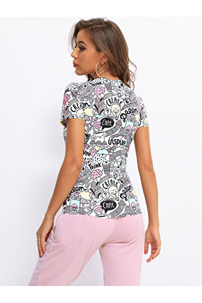 FridayIn Female Street style Round neck Cartoon anime Slim T-shirt