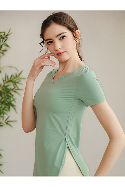 FridayIn Sports V-neck Solid color Hollow out Regular sleeve T-Shirts