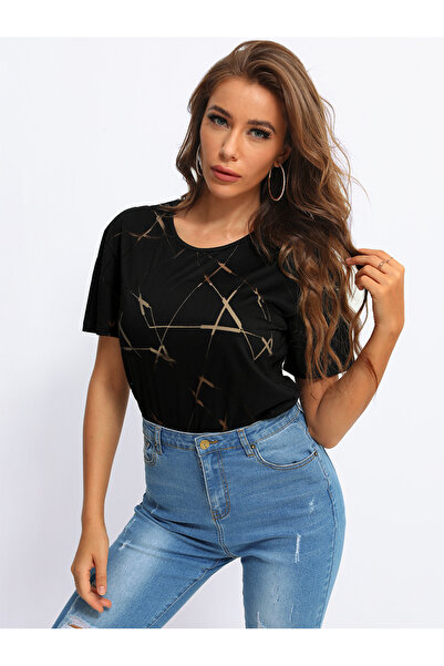 FridayIn Female Sexy Round neck Solid color Loose T-shirt