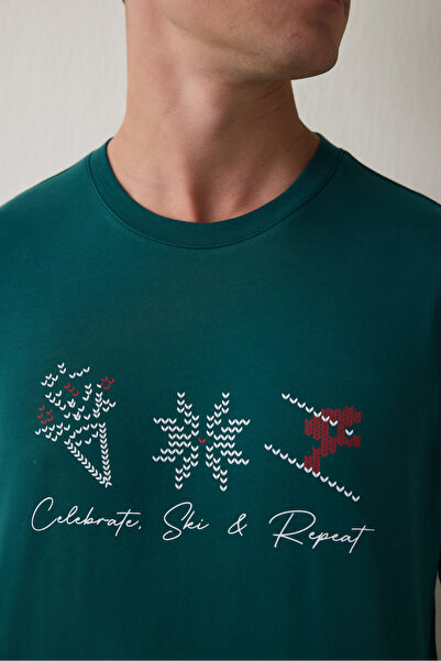 Penti Yeşil Erkek Bisiklet Yaka Ekoseli Pamuklu Pijama Takımı