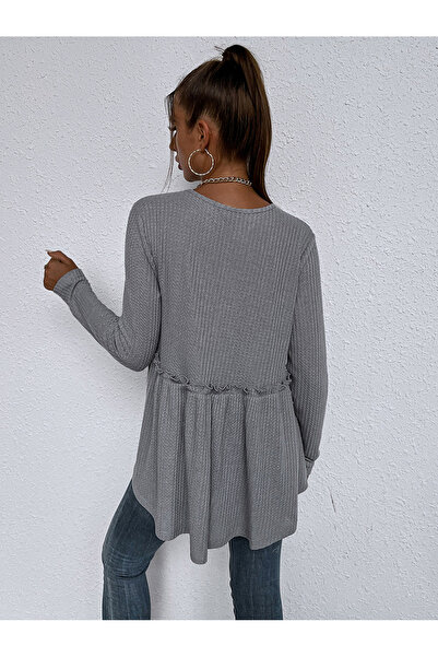 FridayIn Sweet Round neck Jacquard Ruffle Regular sleeve Pullovers