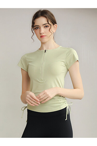 FridayIn Sports Round neck Solid color Zipper Regular sleeve Thin Tops