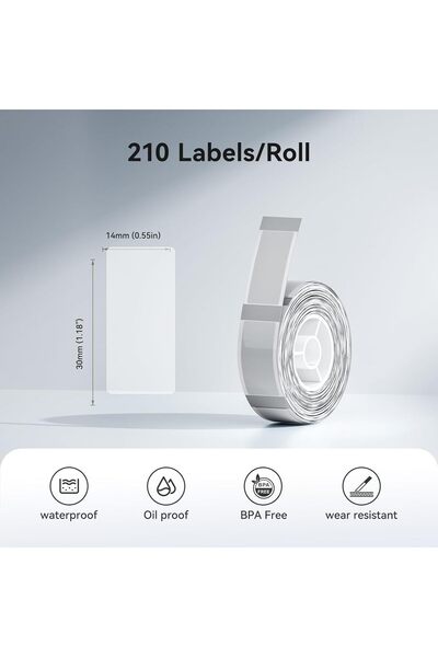 NiiMbot Thermal Adhesive Label Tape Black on Clear 14mm x 30mm 210 labels/roll (D110/D101/D11)