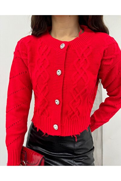 Modamorfo Kőgombos, szakadt kivágású kardigán - gránátalma virág