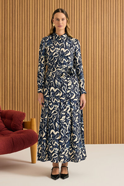 Aker Desenli Viscon Elbise