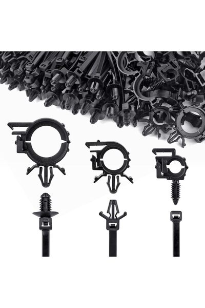 genernic Push-fit car cable ties with wire routing rings, universal fit, 150 pieces