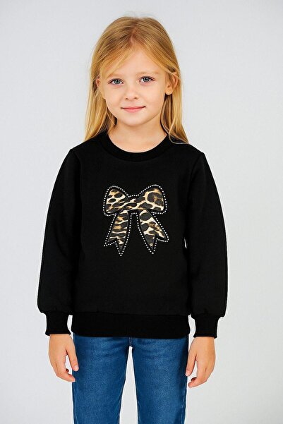 NOVERAM KİDS Kız Çocuk Leopar Desenli Fiyonklu Kışlık Sweatshirt