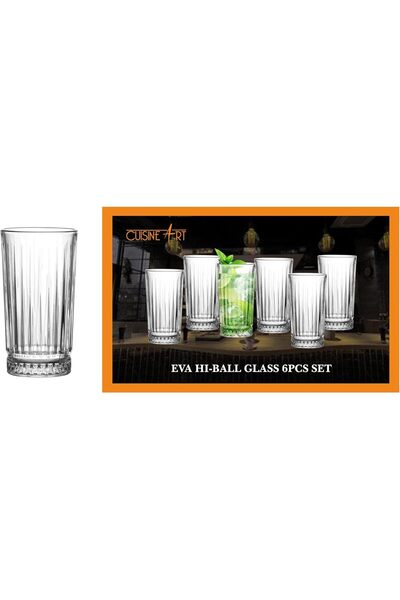 Cuisine Art Eva Hi-Ball Glass Set - 6 Pcs, 255ml, Crystal Clear, Dishwasher Safe