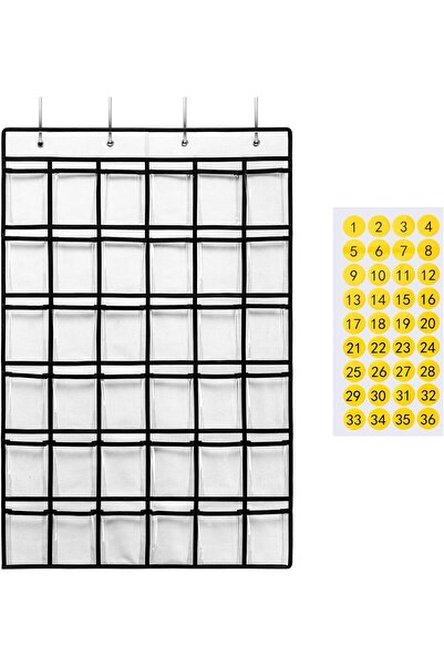 Generic 36-Pocket Classroom Hanging Organizer for Cell Phones and Calculators with Number Stickers (White)