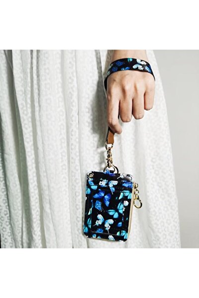 genernic Cute Blue Butterfly ID Badge Holder with Short Lanyard and Card Pocket