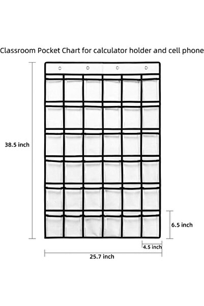 Generic 36-Pocket Classroom Hanging Organizer for Cell Phones and Calculators with Number Stickers (White)