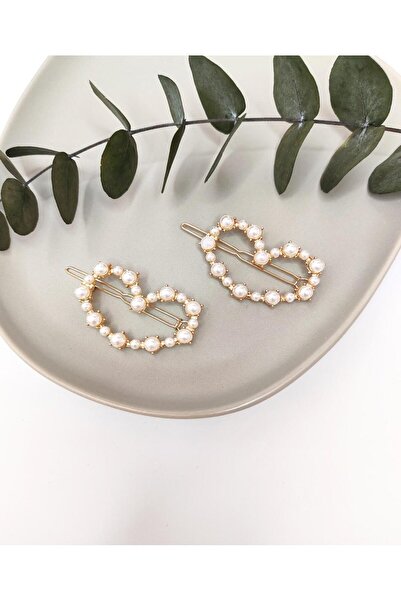 REBORN DESIGN مشبك جانبي معدني ذهبي اللون بطول 6 سم مع تفاصيل اللؤلؤ على شكل قلب