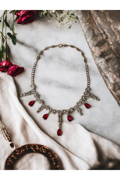 FAYRA ACCESSORIES Pendant Necklace Zircon Stone Detailed Engagement Henna Wedding Choker