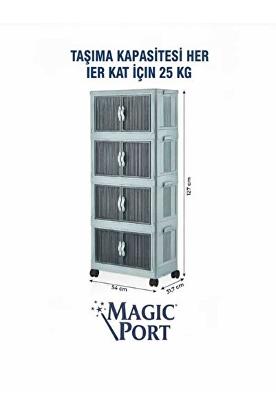 MAGIC PORT ÇOK AMAÇLI KATLANABİLİR PORTATİF Dolap 4 lü 54 cm x 31,7 cm x 127 cm