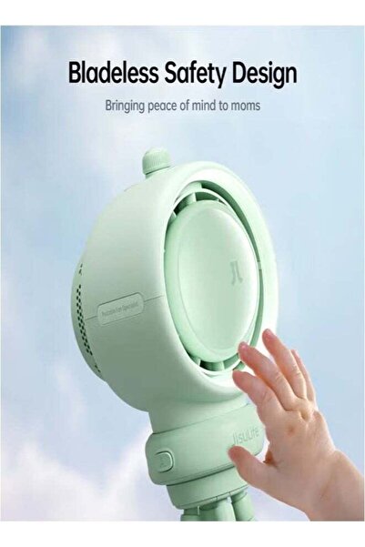 JISULIFE Baby Stroller Fan Life2, Battery Operated, 5-Speed Air Purifier, Mint Green