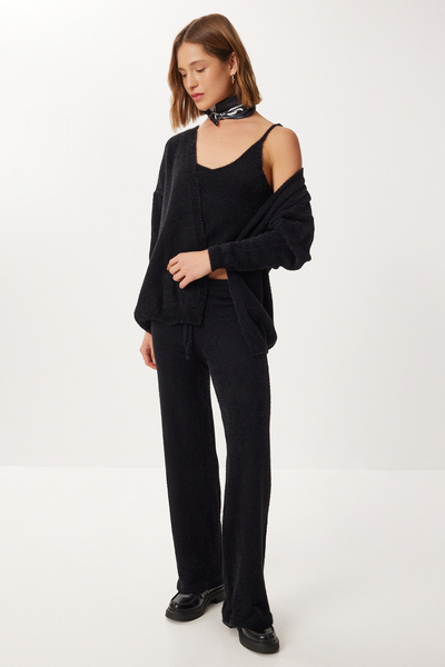 Lovelyİstanbul Soft Textured 3-Piece Bottom-Top Set Lkb0017 Black