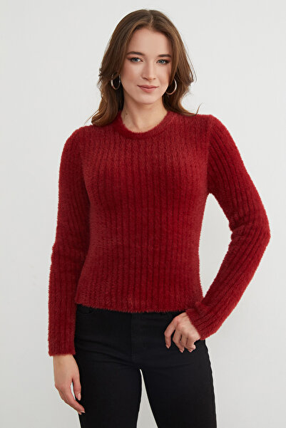 Fulla Moda Crew Neck Bearded Soft Textured Sweater