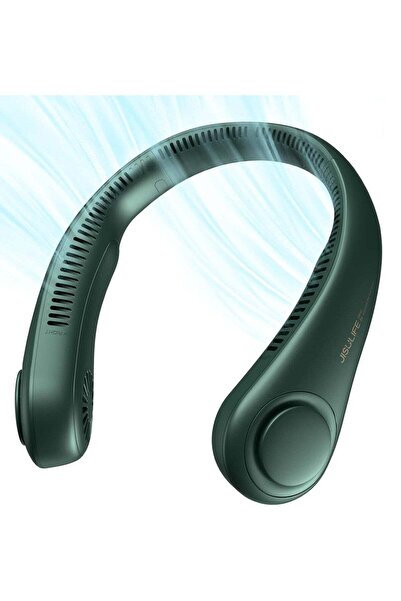 JISULIFE مروحة رقبة محمولة، بدون شفرات، بدون استخدام اليدين، قابلة لإعادة الشحن، 4000 مللي أمبير/ساعة، 3 سرعات - أخضر