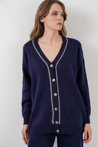 Bigdart Women's Cardigan Pants Knitwear Two-Piece Set 15956 - Navy Blue