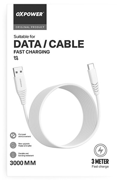 yollayenilensin Type-C to USB Şarj Kablosu – 3 Metre Uzunluk, Hızlı Şarj ve V...