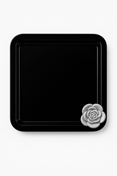 VENON 1 Piece Black 🌸 Mat Silver Floral 🌸 Scratch-Resistant & Does Not Leave Fingerprints 🌸   Coffee Presentation Tray 🌸   Metal Tray