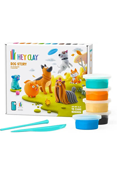 Hey Clay الطين الذي يجف بالهواء (علبة تحتوي على 15 قطعة) - قصص الكلاب HC015024