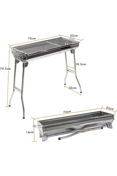 Yuwell YU WELL Barbecue Grill Stand Stainless Steel Portable Foldable BBQ Grill (Silver-Large)