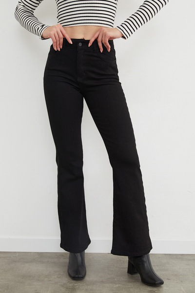 Fulla Moda talie înaltă Blugi cu fermoar material elastic Flare