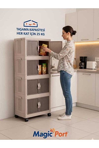 MAGIC PORT ÇOK AMAÇLI KATLANABİLİR PORTATİF Dolap 4 lü 54 cm x 31,7 cm x 127 cm