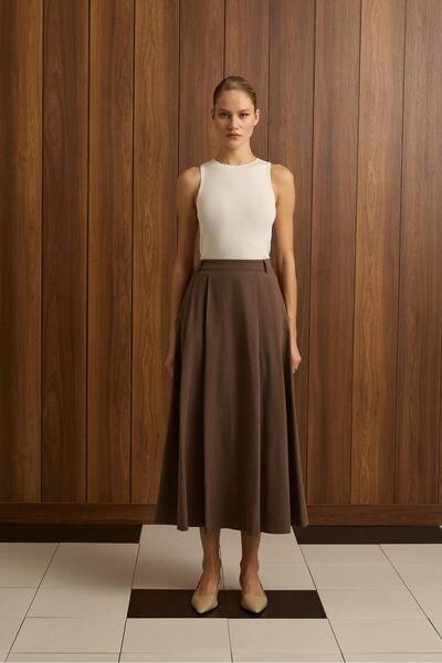 TERZİ DÜKKANI FLAM GABARDİN PİLELİ ETEK KAHVE