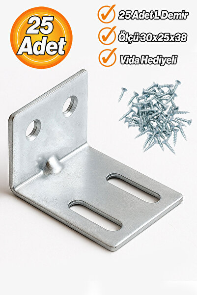 Badem10 Metal L Bağlantı Demiri 30x25x38 mm (25 Adet) Raf ve Mobilya Köşe Sab...