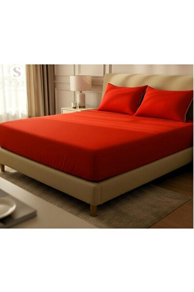 shules collection Buldan Linen Red Double Sheet+Pillow Set 100% Cotton