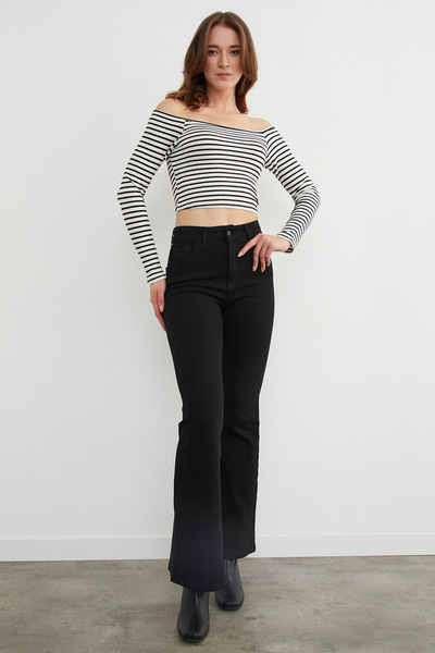 Fulla Moda talie înaltă Blugi cu fermoar material elastic Flare