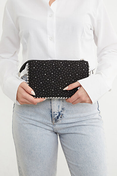 Fulla Moda Suede Shoulder Bag with Stone Chain Strap