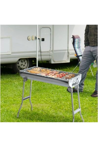 Yuwell YU WELL Stainless Steel Portable Foldable Charcoal BBQ Grill Stand (Silver-Medium)