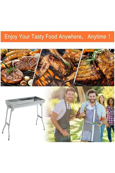 Yuwell YU WELL Stainless Steel Portable Foldable Charcoal BBQ Grill Stand (Silver-Medium)