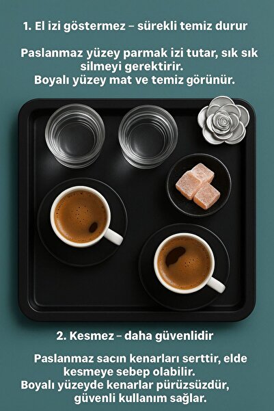 VENON 6 Pieces 🌸 Scratch-Resistant & Does Not Leave Fingerprints 🌸   Coffee Presentation Tray 🌸   Mat Silver Floral 🌸   Black