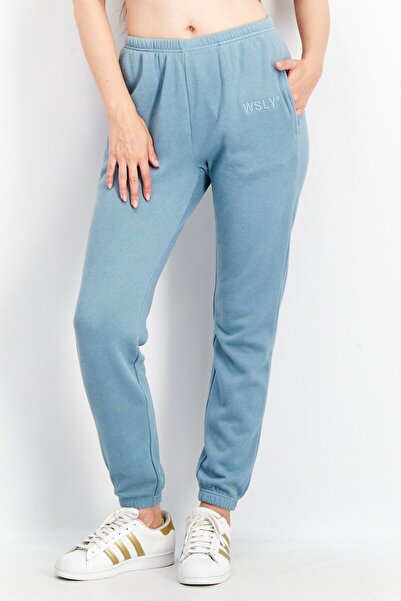 WSLY بنطلون رياضي نسائي بقصّة عادية وشعار مطرز ورباط، أزرق حكيم