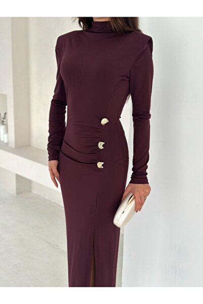 Paraf style Altın Düğme Detaylı Davet Elbisesi