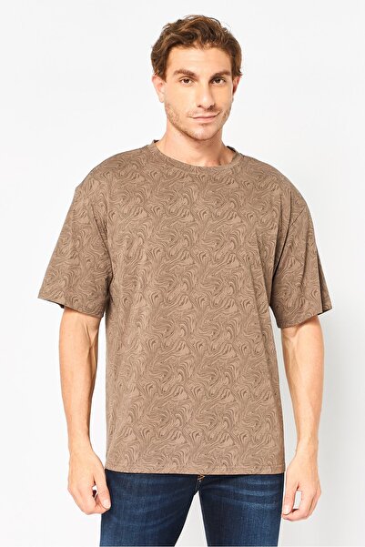 Core Elements Men Crew Neck Abstract Print Short Sleeve T-Shirt, Brown